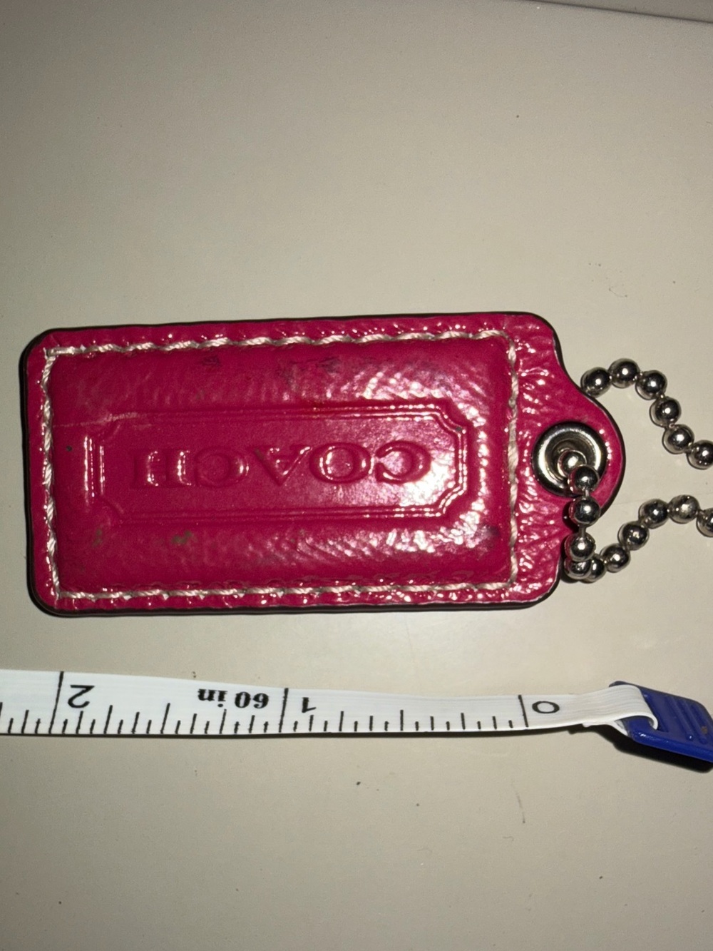 Coach Pink Leather Tag Key Fob with Ball Chain